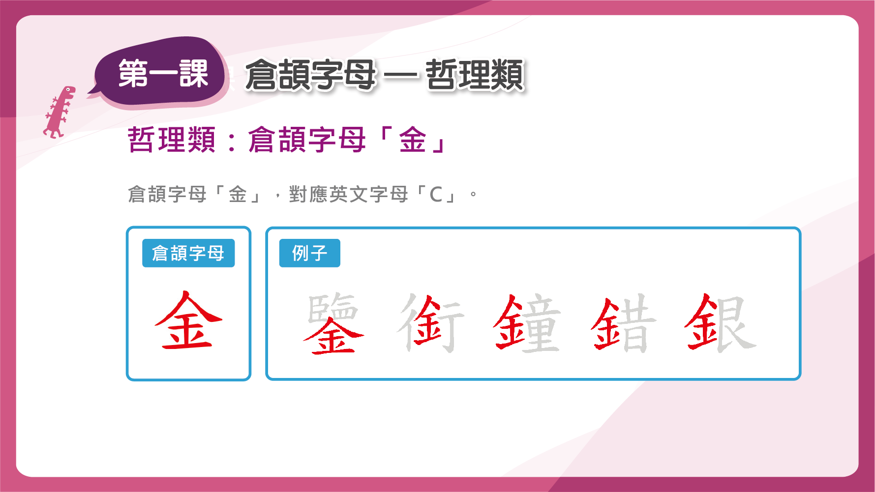 倉頡字母「金」 對應英文字母「C」