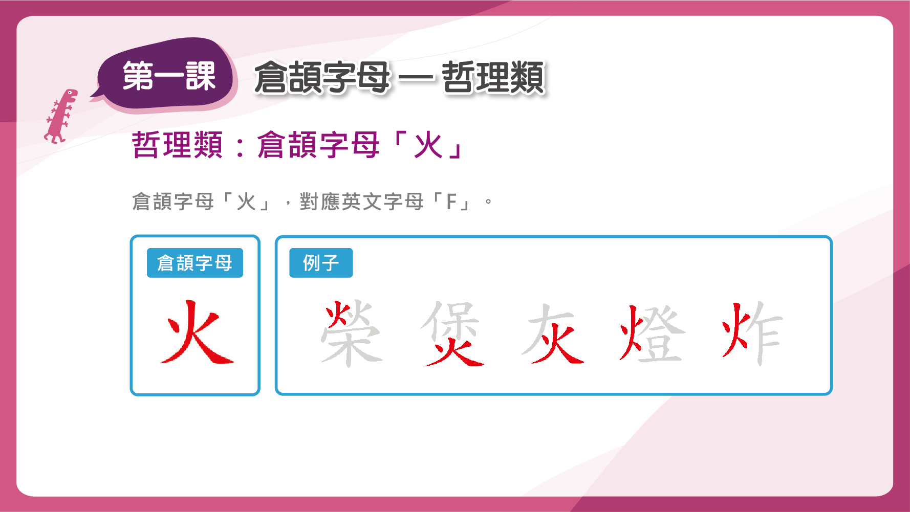 倉頡字母「火」 對應英文字母「F」
